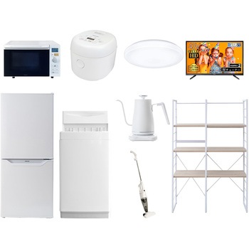 家電セット 寮 オフィス 事務所 新生活家電 9点セット (6kg洗濯機 106L冷蔵庫 オーブンレンジ 炊飯器 シーリングライト 43型液晶テレビ 温調ケトル スティッククリーナー YAMAZEN(山善)