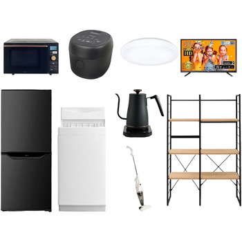 家電セット 寮 オフィス 事務所 新生活家電 9点セット (6kg洗濯機 106L冷蔵庫 オーブンレンジ 炊飯器 シーリングライト 43型液晶テレビ 温調ケトル スティッククリーナー YAMAZEN(山善)