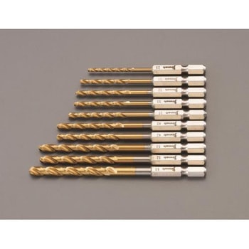 2.5-6.0mm/10本組 ドリル(チタンコート/六角軸) エスコ