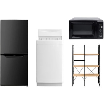 家電セット 寮 オフィス 事務所 新生活家電 4点セット (6kg洗濯機 106L冷蔵庫 電子レンジ 家電収納ラック) YAMAZEN(山善)