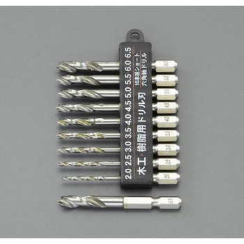 2.0-6.5mm/10本組 六角軸ドリル(木工用) エスコ