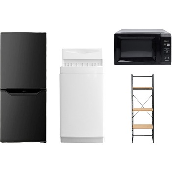 106L/6スリム4テン2BK 家電セット 寮 オフィス 事務所 新生活家電 4点セット (6kg洗濯機 106L冷蔵庫 電子レンジ 家電収納ラック) YAMAZEN(山善) 64628438