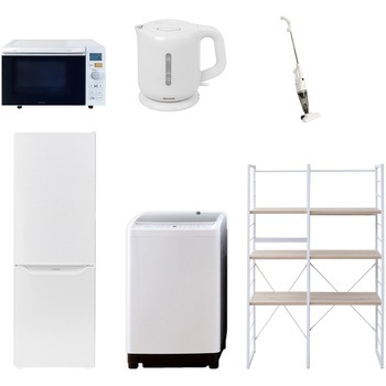 173LDKZCW6テンWH2 家電セット 寮 オフィス 事務所 新生活家電 6点セット (8kg洗濯機 173L冷蔵庫 オーブンレンジ 電気ケトル スティッククリーナー 家電収納ラック) YAMAZEN(山善) 64629086
