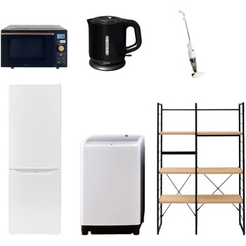 家電セット 寮 オフィス 事務所 新生活家電 6点セット (8kg洗濯機 173L冷蔵庫 オーブンレンジ 電気ケトル スティッククリーナー 家電収納ラック) YAMAZEN(山善)