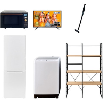 家電セット 寮 オフィス 事務所 新生活家電 6点セット (8kg洗濯機 173L冷蔵庫 オーブンレンジ 43型液晶テレビ 軽量クリーナー 家電収納ラック) - YAMAZEN(山善)