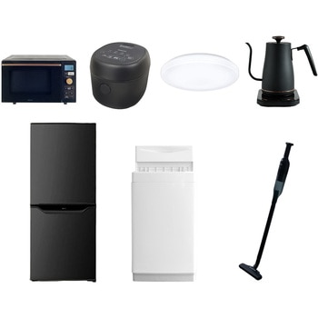 家電セット 寮 オフィス 事務所 新生活家電 7点セット (6kg洗濯機 106L冷蔵庫 オーブンレンジ 炊飯器 シーリングライト 温調ケトル 軽量クリーナー) YAMAZEN(山善)