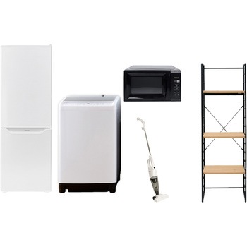 173LZCスリム5テン2BK 家電セット 寮 オフィス 事務所 新生活家電 5点セット (8kg洗濯機 173L冷蔵庫 電子レンジ スティッククリーナー 家電収納ラック) YAMAZEN(山善) 64629409