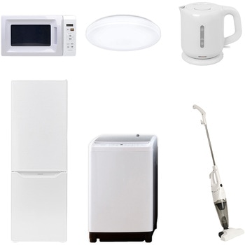 家電セット 寮 オフィス 事務所 新生活家電 6点セット (8kg洗濯機 173L冷蔵庫 電子レンジ シーリングライト 電気ケトル スティッククリーナー) YAMAZEN(山善)