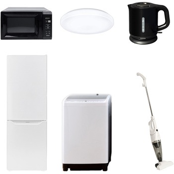 173LLCDKZC6テン2B 家電セット 寮 オフィス 事務所 新生活家電 6点セット (8kg洗濯機 173L冷蔵庫 電子レンジ シーリングライト 電気ケトル スティッククリーナー) YAMAZEN(山善) 64629558