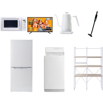 家電セット 寮 オフィス 事務所 新生活家電 7点セット (6kg洗濯機 106L冷蔵庫 電子レンジ 43型液晶テレビ 温調ケトル 軽量クリーナー 家電収納ラック) YAMAZEN(山善)