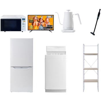 家電セット 寮 オフィス 事務所 新生活家電 7点セット (6kg洗濯機 106L冷蔵庫 オーブンレンジ 43型液晶テレビ 温調ケトル 軽量クリーナー 家電収納ラック) YAMAZEN(山善)