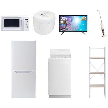家電セット 寮 オフィス 事務所 新生活家電 7点セット (6kg洗濯機 106L冷蔵庫 電子レンジ 炊飯器 32型液晶テレビ スティッククリーナー 家電収納ラック) YAMAZEN(山善)