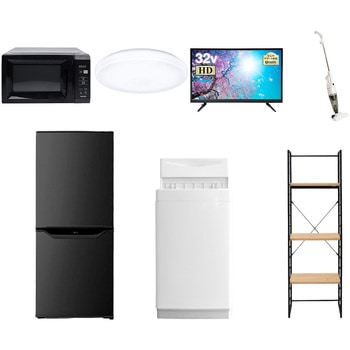 106L6LC32TVZCS7 家電セット 寮 オフィス 事務所 新生活家電 7点セット (6kg洗濯機 106L冷蔵庫 電子レンジ シーリングライト 32型液晶テレビ スティッククリーナー 家電収納ラック) YAMAZEN(山善) 64630556