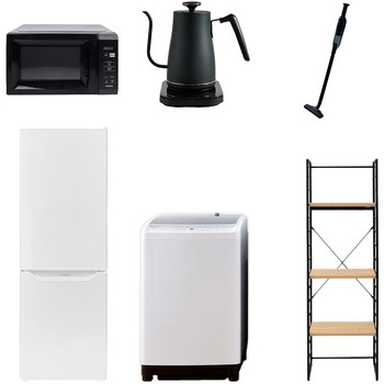 173L81ZSスリム6テンB 家電セット 寮 オフィス 事務所 新生活家電 6点セット (8kg洗濯機 173L冷蔵庫 電子レンジ 温調ケトル 軽量クリーナー 家電収納ラック) YAMAZEN(山善) 64631037