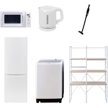 173LDKZSワイド6テン 家電セット 寮 オフィス 事務所 新生活家電 6点セット (8kg洗濯機 173L冷蔵庫 電子レンジ 電気ケトル 軽量クリーナー 家電収納ラック) YAMAZEN(山善) 64631274