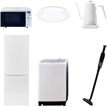 家電セット 寮 オフィス 事務所 新生活家電 6点セット (8kg洗濯機 173L冷蔵庫 オーブンレンジ シーリングライト 温調ケトル 軽量クリーナー) YAMAZEN(山善)