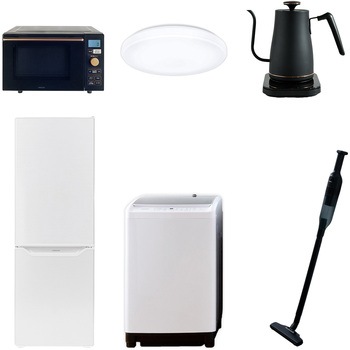 家電セット 寮 オフィス 事務所 新生活家電 6点セット (8kg洗濯機 173L冷蔵庫 オーブンレンジ シーリングライト 温調ケトル 軽量クリーナー) YAMAZEN(山善)