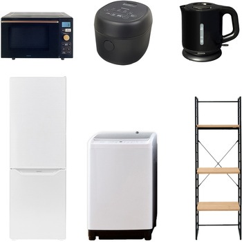 173LDMKスリム6テンB3 家電セット 寮 オフィス 事務所 新生活家電 6点セット (8kg洗濯機 173L冷蔵庫 オーブンレンジ 炊飯器 電気ケトル 家電収納ラック) YAMAZEN(山善) 64631545