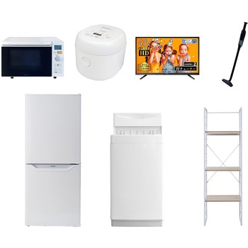 家電セット 寮 オフィス 事務所 新生活家電 7点セット (6kg洗濯機 106L冷蔵庫 オーブンレンジ 炊飯器 43型液晶テレビ 軽量クリーナー 家電収納ラック) YAMAZEN(山善)