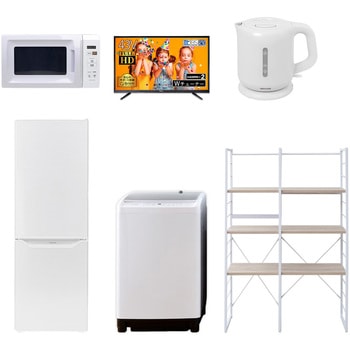 家電セット 寮 オフィス 事務所 新生活家電 6点セット (8kg洗濯機 173L冷蔵庫 電子レンジ 43型液晶テレビ 電気ケトル 家電収納ラック) YAMAZEN(山善)