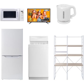 家電セット 寮 オフィス 事務所 新生活家電 6点セット (6kg洗濯機 106L冷蔵庫 電子レンジ 43型液晶テレビ 電気ケトル 家電収納ラック) YAMAZEN(山善)
