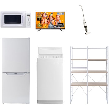 家電セット 寮 オフィス 事務所 新生活家電 6点セット (6kg洗濯機 106L冷蔵庫 電子レンジ 43型液晶テレビ スティッククリーナー 家電収納ラック) YAMAZEN(山善)