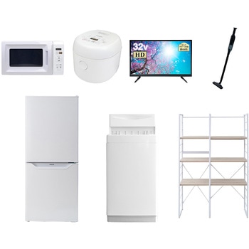 家電セット 寮 オフィス 事務所 新生活家電 7点セット (6kg洗濯機 106L冷蔵庫 電子レンジ 炊飯器 32型液晶テレビ 軽量クリーナー 家電収納ラック) YAMAZEN(山善)