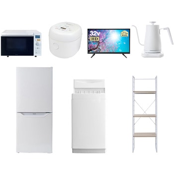 家電セット 寮 オフィス 事務所 新生活家電 7点セット (6kg洗濯機 106L冷蔵庫 オーブンレンジ 炊飯器 32型液晶テレビ 温調ケトル 家電収納ラック) YAMAZEN(山善)