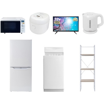 家電セット 寮 オフィス 事務所 新生活家電 7点セット (6kg洗濯機 106L冷蔵庫 オーブンレンジ 炊飯器 32型液晶テレビ 電気ケトル 家電収納ラック) YAMAZEN(山善)