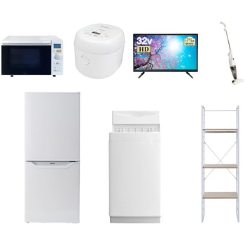 家電セット 寮 オフィス 事務所 新生活家電 7点セット (6kg洗濯機 106L冷蔵庫 オーブンレンジ 炊飯器 32型液晶テレビ スティッククリーナー 家電収納ラック) - YAMAZEN(山善)