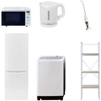 173LDKZスリム6テンW2 家電セット 寮 オフィス 事務所 新生活家電 6点セット (8kg洗濯機 173L冷蔵庫 オーブンレンジ 電気ケトル スティッククリーナー 家電収納ラック) YAMAZEN(山善) 64634449