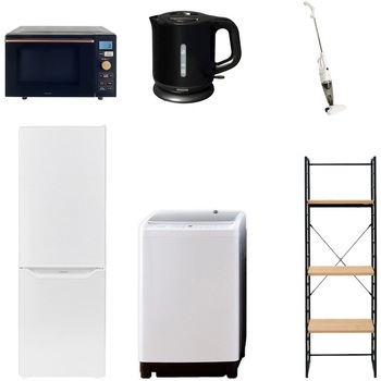 173LDKZスリム6テンB2 家電セット 寮 オフィス 事務所 新生活家電 6点セット (8kg洗濯機 173L冷蔵庫 オーブンレンジ 電気ケトル スティッククリーナー 家電収納ラック) YAMAZEN(山善) 64634476