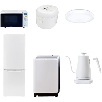 家電セット 寮 オフィス 事務所 新生活家電 6点セット (8kg洗濯機 173L冷蔵庫 オーブンレンジ 炊飯器 シーリングライト 温調ケトル) YAMAZEN(山善)