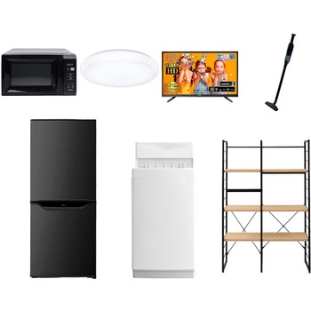 106L6LC43TVZSW7 家電セット 寮 オフィス 事務所 新生活家電 7点セット (6kg洗濯機 106L冷蔵庫 電子レンジ シーリングライト 43型液晶テレビ 軽量クリーナー 家電収納ラック) YAMAZEN(山善) 64635106