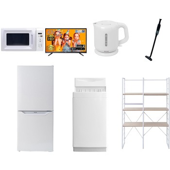 家電セット 寮 オフィス 事務所 新生活家電 7点セット (6kg洗濯機 106L冷蔵庫 電子レンジ 43型液晶テレビ 電気ケトル 軽量クリーナー 家電収納ラック) YAMAZEN(山善)