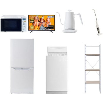 家電セット 寮 オフィス 事務所 新生活家電 7点セット (6kg洗濯機 106L冷蔵庫 オーブンレンジ 43型液晶テレビ 温調ケトル スティッククリーナー 家電収納ラック) YAMAZEN(山善)