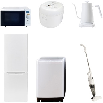 家電セット 寮 オフィス 事務所 新生活家電 6点セット (8kg洗濯機 173L冷蔵庫 オーブンレンジ 炊飯器 温調ケトル スティッククリーナー) YAMAZEN(山善)