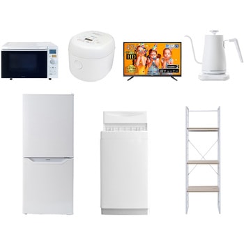 家電セット 寮 オフィス 事務所 新生活家電 7点セット (6kg洗濯機 106L冷蔵庫 オーブンレンジ 炊飯器 43型液晶テレビ 温調ケトル 家電収納ラック) YAMAZEN(山善)