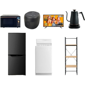 家電セット 寮 オフィス 事務所 新生活家電 7点セット (6kg洗濯機 106L冷蔵庫 オーブンレンジ 炊飯器 43型液晶テレビ 温調ケトル 家電収納ラック) YAMAZEN(山善)