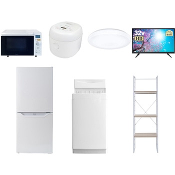 家電セット 寮 オフィス 事務所 新生活家電 7点セット (6kg洗濯機 106L冷蔵庫 オーブンレンジ 炊飯器 シーリングライト 32型液晶テレビ 家電収納ラック) - YAMAZEN(山善)