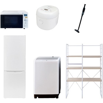 173LDMZSW6テンWH3 家電セット 寮 オフィス 事務所 新生活家電 6点セット (8kg洗濯機 173L冷蔵庫 オーブンレンジ 炊飯器 軽量クリーナー 家電収納ラック) YAMAZEN(山善) 64637854