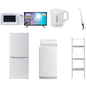 家電セット 寮 オフィス 事務所 新生活家電 7点セット (6kg洗濯機 106L冷蔵庫 電子レンジ 32型液晶テレビ 電気ケトル スティッククリーナー 家電収納ラック) YAMAZEN(山善)