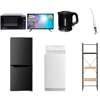 106L6/32TVDKZCS 家電セット 寮 オフィス 事務所 新生活家電 7点セット (6kg洗濯機 106L冷蔵庫 電子レンジ 32型液晶テレビ 電気ケトル スティッククリーナー 家電収納ラック) YAMAZEN(山善) 64637967