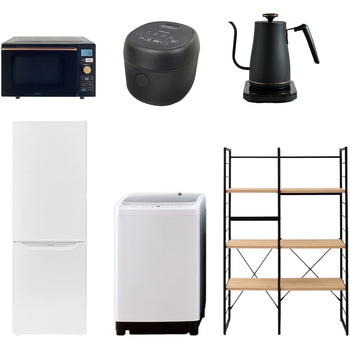 家電セット 寮 オフィス 事務所 新生活家電 6点セット (8kg洗濯機 173L冷蔵庫 オーブンレンジ 炊飯器 温調ケトル 家電収納ラック) YAMAZEN(山善)