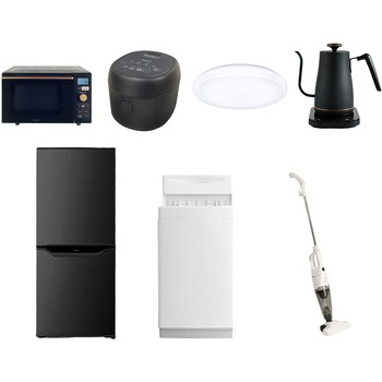 家電セット 寮 オフィス 事務所 新生活家電 7点セット (6kg洗濯機 106L冷蔵庫 オーブンレンジ 炊飯器 シーリングライト 温調ケトル スティッククリーナー) YAMAZEN(山善)