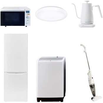 家電セット 寮 オフィス 事務所 新生活家電 6点セット (8kg洗濯機 173L冷蔵庫 オーブンレンジ シーリングライト 温調ケトル スティッククリーナー) YAMAZEN(山善)