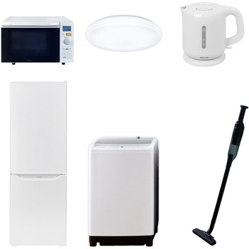 家電セット 寮 オフィス 事務所 新生活家電 6点セット (8kg洗濯機 173L冷蔵庫 オーブンレンジ シーリングライト 電気ケトル 軽量クリーナー) YAMAZEN(山善)