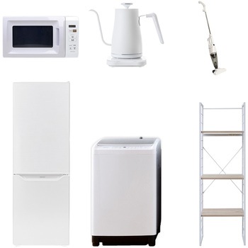 173L81ZCスリム6テンW 家電セット 寮 オフィス 事務所 新生活家電 6点セット (8kg洗濯機 173L冷蔵庫 電子レンジ 温調ケトル スティッククリーナー 家電収納ラック) YAMAZEN(山善) 64642000