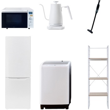 173L81ZSS6テンWH2 家電セット 寮 オフィス 事務所 新生活家電 6点セット (8kg洗濯機 173L冷蔵庫 オーブンレンジ 温調ケトル 軽量クリーナー 家電収納ラック) YAMAZEN(山善) 64642429