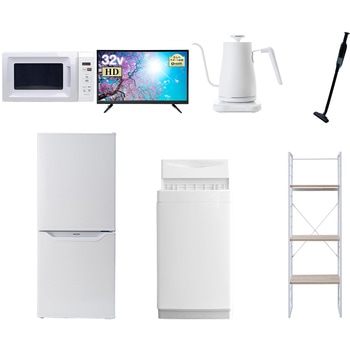 家電セット 寮 オフィス 事務所 新生活家電 7点セット (6kg洗濯機 106L冷蔵庫 電子レンジ 32型液晶テレビ 温調ケトル 軽量クリーナー 家電収納ラック) YAMAZEN(山善)